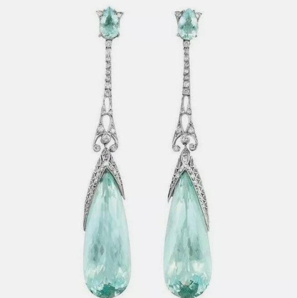 Jewelry - Elegant 925 Silver Drop Earrings for Women Aquamarine Jewelry A Pair/set